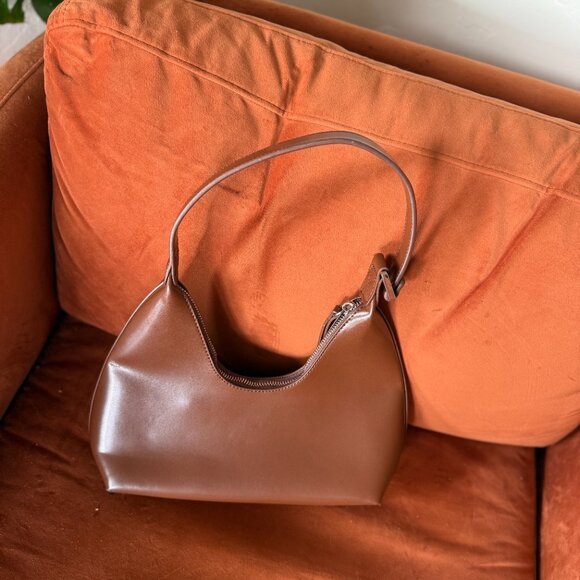 Brown Structured Faux Leather Purse with Silver Zipper - Picture 4 of 4